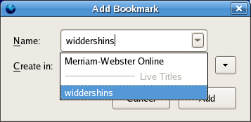 screenshot of Add Bookmark dialog while selecting microsummary