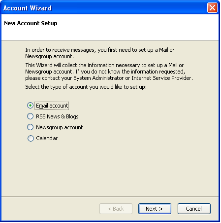Extended account wizard dialog