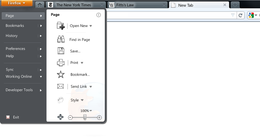Firefox Menu button 2 column win7 start menu style.png