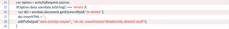 Web activity code that deletes contact data without authentication