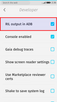 Developer > RIL output in ADB