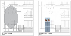 Comparison showing the space before and after the monument being installed