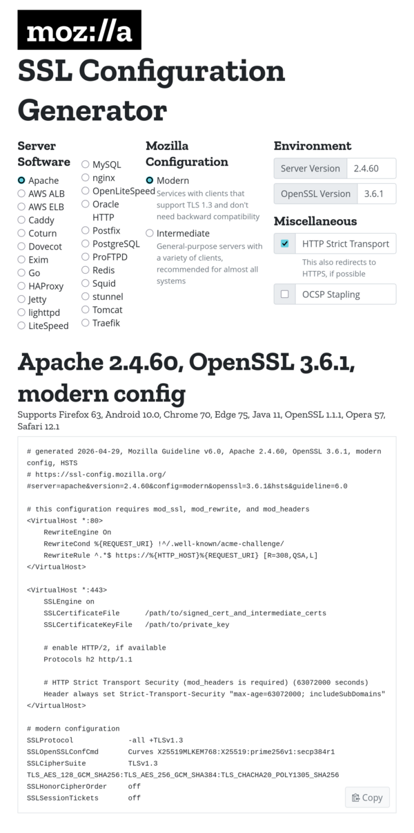 Mozilla SSL Configuration Generator